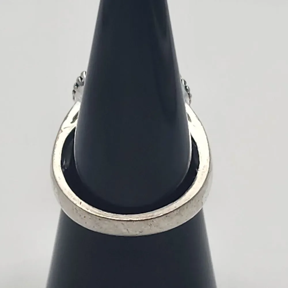 Marsala Silver Tone Turquoise Enamel & Marcasite Ring (6.75)
